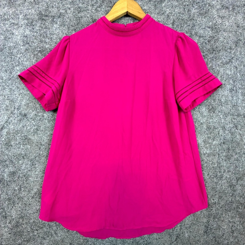 Ann Taylor Blouse Top Womens XS Fuchsia Pink Mock Neck Girly Career Dopamine
